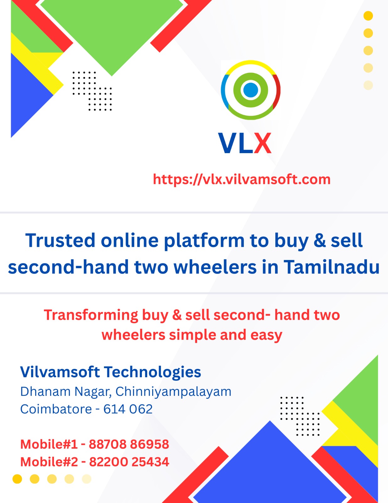 Vilvamsoft used Bike BUY and SELL platform